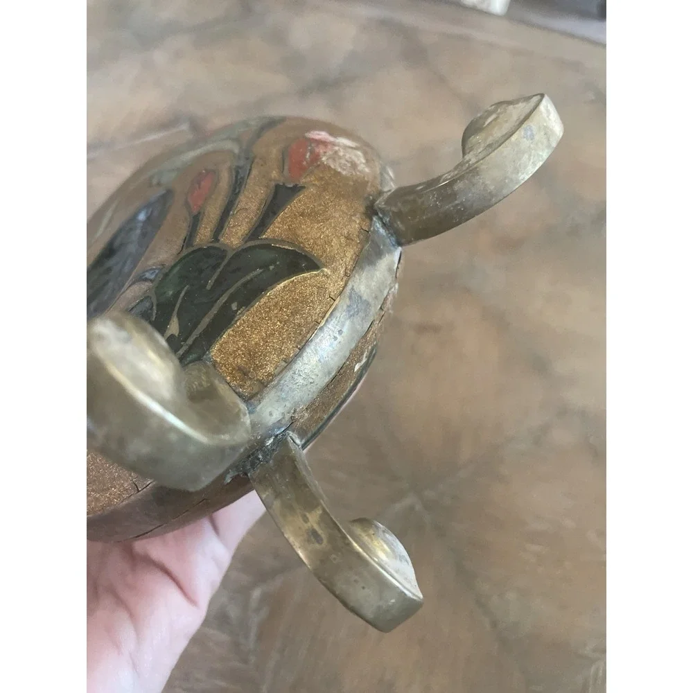 Vtg Antique Brass & Enamel Floral Cloisonné Nautilus Shell‎ Vase Urn 6
